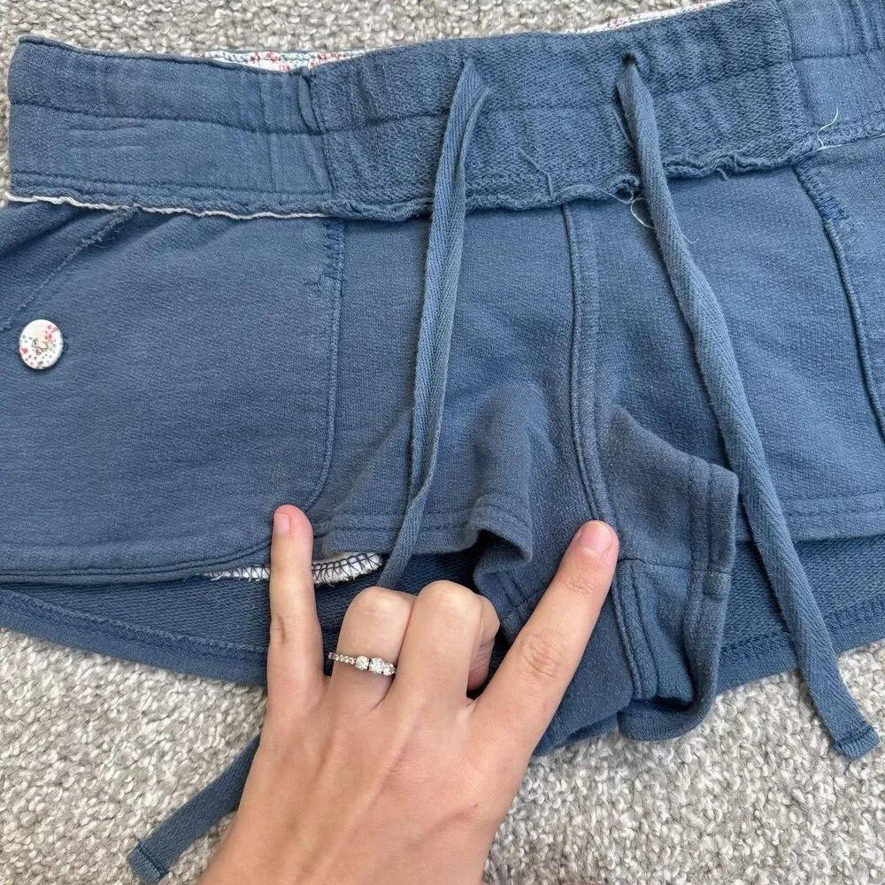 Billabong Micro Sweat Shorts Womens Small Blue French Terry Beach Y2K Surf Mini